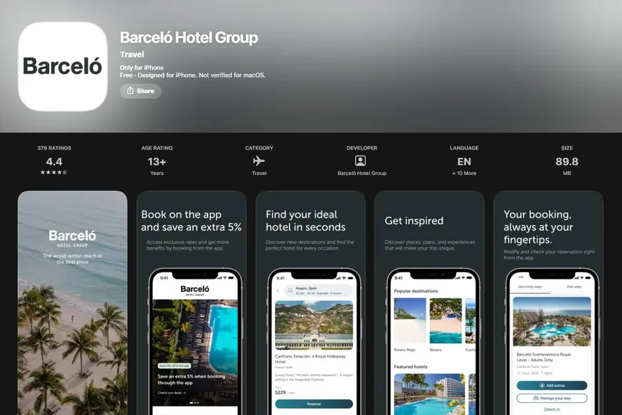 Barceló Hotel Group, the app on the App Store